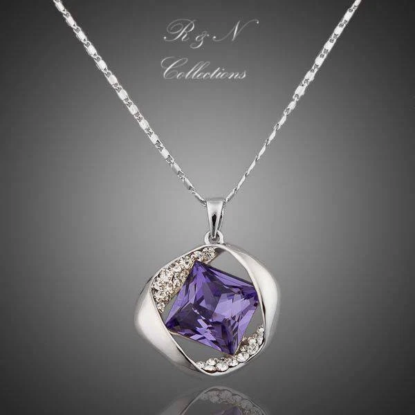 Platinum Plated Made With Swarovski Austrian Crystals Amethyst Necklace N175-17 Foto 1 de 1