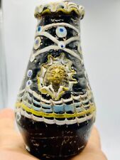 ancient Roman mosaic glass bottle with Queen faces made of brass