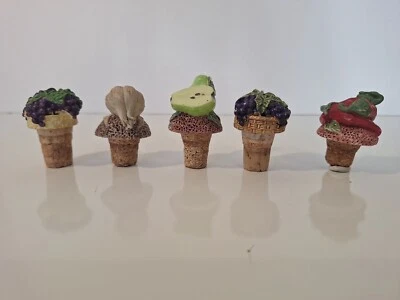 Лот из 5 расписанных вручную пробок для бутылок винные пробки виноград чеснок грушевидный перец  - Изображение 1 из 4