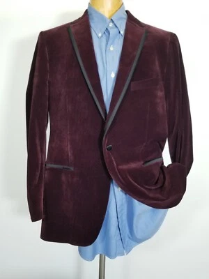 Abrigo Chaqueta Blazer 42R A River Borgoña Vino Rojo Lunares Terciopelo Cena Foto 1 de 4