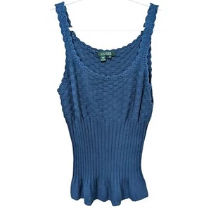 Lauren Ralph Lauren Blue Cotton Knit Textured Tank Top sz Large - Picture 1 of 5