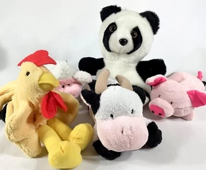 Konstruktive Spielzeuge Bauernhof Tier Handpuppen 4er Set +1 Markenlos Panda EUC - Bild 1 von 6