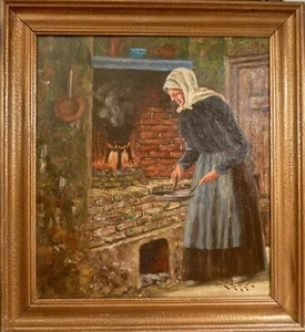 FREDERIK LUND! INTERIOR WITH WOMAN COOKING AT THE FIREPLACE - Picture 1 of 5