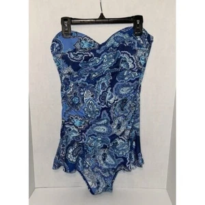 Ralph Lauren ladies bathing suit, one piece, ECU size 10 blue Paisley swimsuiuit - Picture 1 of 5