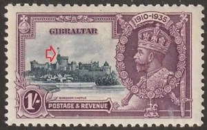 GIBRALTAR (Scott 103 - SG 117b) 1935 Jubileo de Plata ~ Bastón Extra Muy Corto~ - Imagen 1 de 3