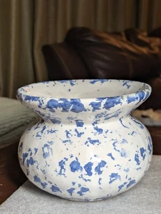 Vintage Bybee Pottery Blue Spongeware Spittoon Cuspidor Vase Planter 7” Dia - Picture 1 of 10
