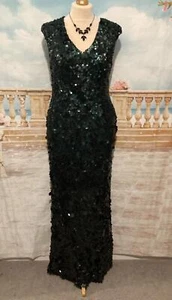 Gatsby Galina Dress 16 18 Phase Eight Green Black Sequin Ballgown Evening Maxi - Picture 1 of 8
