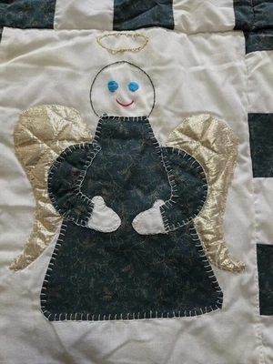 Edredón de ángel hecho a mano con apliques y ángeles bordados Grannycore Cottagecore Foto 1 de 4