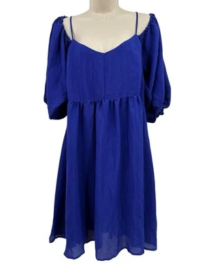 Vestido Grande Moulinette Soeurs Azul Carina Hombro Abierto Globo Slv Mini $128 Foto 1 de 4