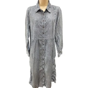 Coldwater creek 14 PETITE 14P chambray stripe button front pocket dress lyocell - Picture 1 of 9