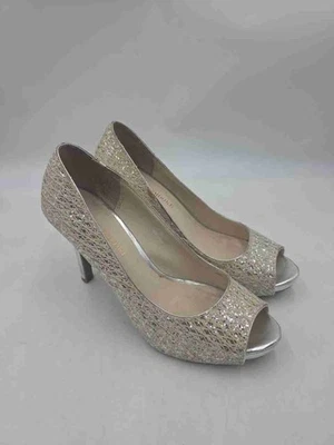 Audrey Brooke Women's Silver Metallic Peep Toe Stiletto Pump Heels Size 8 - Image 1 of 4