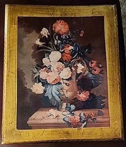 Targa da parete vintage in legno natura morta floreale 14,5"x12" italiana? Rosso rosa verde - Foto 1 di 10