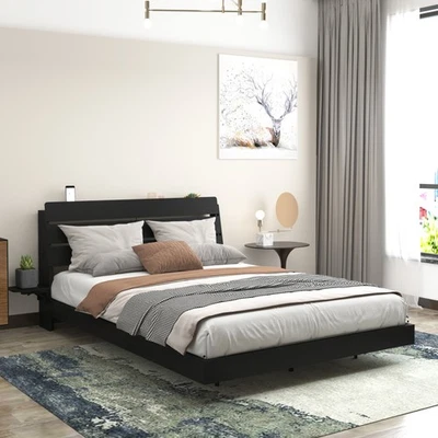 Floating Bed Frame Queen withLed Lights and Charging Statio Queen Size Bed Frame - Image 1 of 4