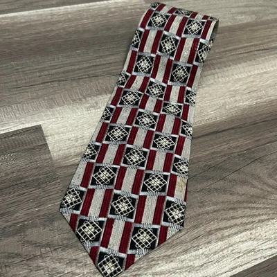 Corbata para hombre Countess Mara a rayas geométricas 100 % seda roja negra vacaciones formal Foto 1 de 4