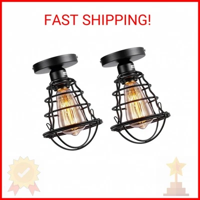 Lámpara de techo Asnxcju vintage de montaje semi empotrado, jaula industrial de metal negro granja Foto 1 de 2