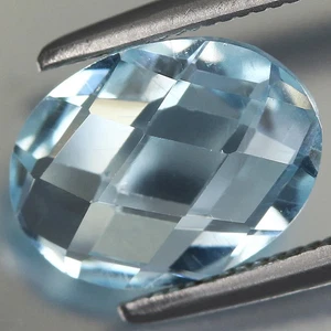 1.85ct T.W 9x7mm Oval Checkerboard Cut Natural Sky Blue Topaz, Brazil Gemstone - Picture 1 of 4