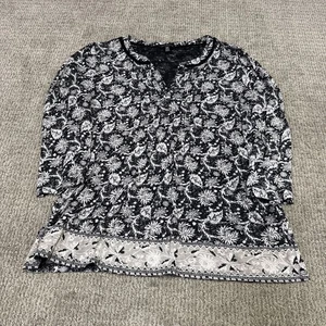Lucky Brand Blouse Black Ivory Long Sleeve Women’s Size Medium - Picture 1 of 11