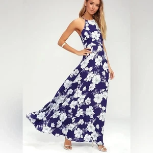 Lulus Valley Isle Maxikleid royalblau Blumenmuster GR S - Bild 1 von 8
