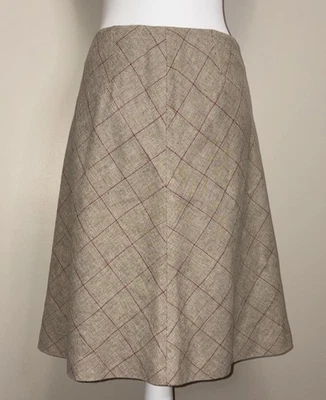 Falda para mujer Eddie Bauer seda/lino beige con detalles rojos hasta la rodilla talla 8 Foto 1 de 4