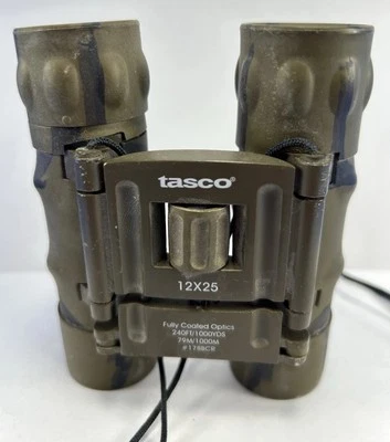 TASCO BINOCULARS 12x25 MODEL 178BCR FULLY COATED OPTICS CAMMO DESIGN 240’/1000yd - Image 1 of 4