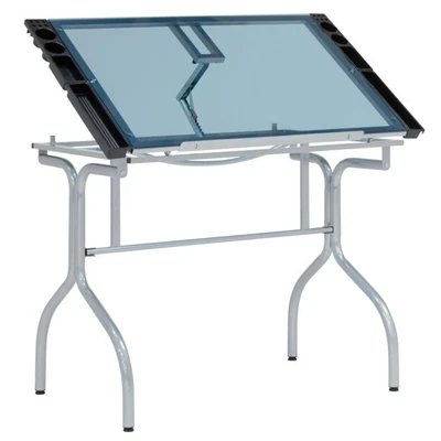 Studio Designs Folding Modern Glass Top Adjustable Drafting Table Craft Table... - Image 1 of 4