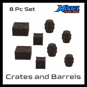 Large Barrels (4) & Crates (4) - HO Scale - Brown - Picture 1 of 6
