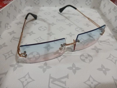 Gafas de sol rectangulares corte diamante sin montura púrpura/rosa lentes de lujo (UNISEX) Foto 1 de 3