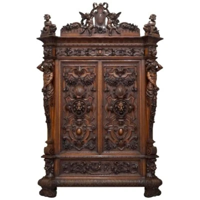 Rare Moses Michelangelo Guggenheim & Pauly Cie Et Venice Antique Carved Armoire - Image 1 of 4