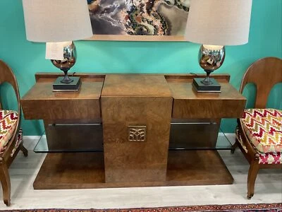 Console Art Deco Burled By Jay Spectre For Century Furniture  - Imagem 1 de 4