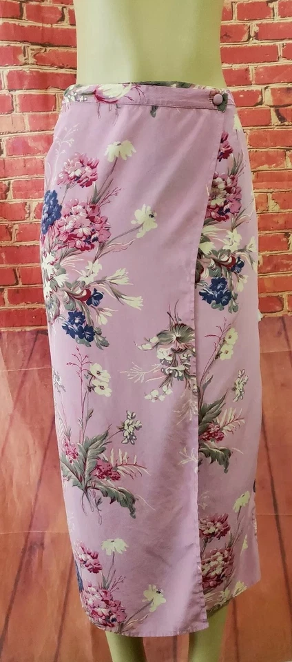 Falda midi para mujer Catherine estilo envolvente seda púrpura floral talla M  Foto 1 de 4