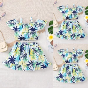 Baby Girls Summer Floral Flying Sleeve Sleeveless T-shirt Vest+Skirts Set Outfit - Picture 1 of 11