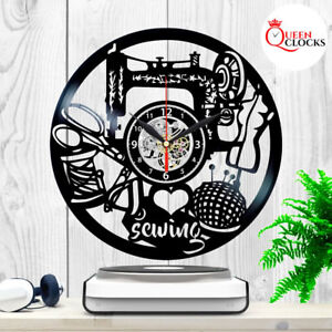 Sewing Instruments Hobby Sew Vinyl Record Wall Clock Gift For Woman Home Decor