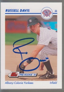 Autografiado 1991 Line Drive AA Russell Davis - Albany-Colonie Yankees - Imagen 1 de 1