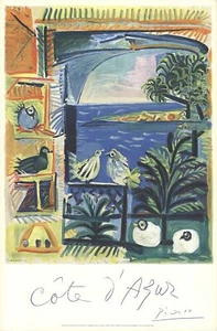 PABLO PICASSO Cote D'Azur 39.25" x 26" Lithograph 1962 Cubism Blue, Orange, Yell - Picture 1 of 20