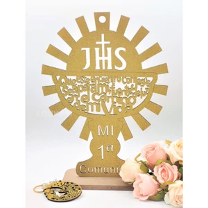 US 4/12pcs Gold Wooden Religious Chalice JHS Centerpiece w\ Stand Baptism Decor - Picture 1 of 1