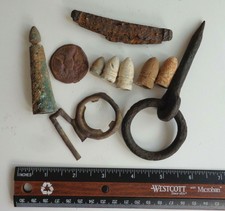 Lot of 10 Civil War Relics Knife Buckle Frame Part, Bullets, Scabbard Tip, Eagle