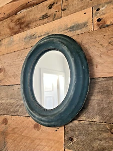ANTIQUE FRENCH VELVET FRAMED OVAL BOUDOIR WALL MIRROR VICTORIAN STYLE VINTAGE - Picture 1 of 9