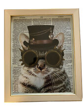 Steampunk Cat Print in Beige And Gold 9" X 11" Frame
