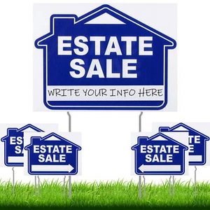 5 Pack Estate Sale Signs Set with Stakes 16 x 12 Inch Double Sided Estate Sal... - Picture 1 of 7