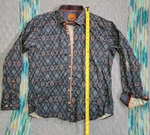 Au Noir Herren Button-Down Hemd Größe S Marineblau Paisley Kontrast Flip Manschette - Bild 1 von 7