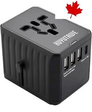 Black Universal Worldwide Travel Adapter - All-in-One Wall Charger with 3 USB...