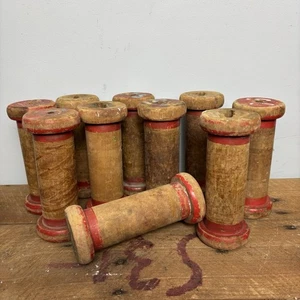 10x Rustic Wooden Bobbins - Vintage Wooden Spools - Set Of 10 Wooden Bobbins - Picture 1 of 10