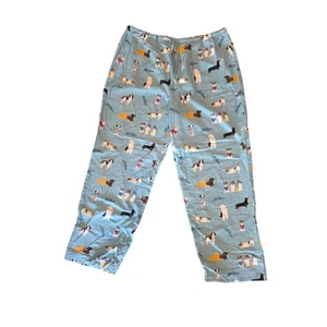 L.L. Pantalone Pigiama Bean XL Donna 100% Cotone Gamba Dritta Pull On Blu Stampa Cane - Foto 1 di 5