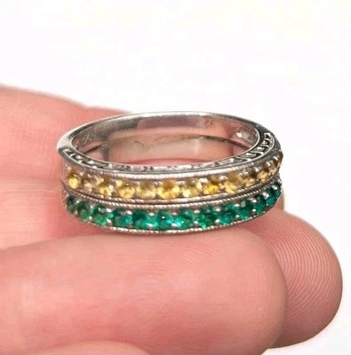 Sterling Helzberg HDS 绿色和黄色宝石戒指 SOLDERED TOGETHER 尺寸 7 — 第 1/4 张图片