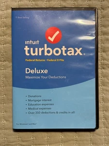 Intuit TurboTax Deluxe CD IRS Federal E-File Return Tax Preparation Win & Mac - Picture 1 of 10