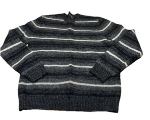 Vintage Y2K Express Black Striped 100% Lambs Wool Crewneck Sweater Men’s L Flaw - Picture 1 of 8