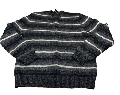 Vintage Y2K Express Black Striped 100% Lambs Wool Crewneck Sweater Men’s L Flaw - Image 1 of 4