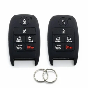 2Pcs Black Silicone For KIA Sedona Carnival 6 Buttons Smart Key Case Fob Cover - Picture 1 of 6