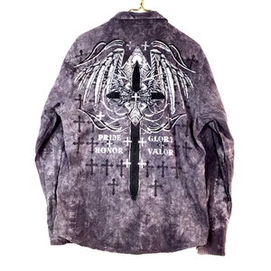 Vintage Y2K Helix Shirt Size XL Gray Long Sleeve Button Up Grunge Goth Sword - Picture 1 of 3