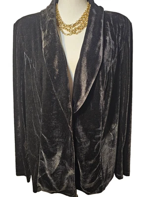 Ava & Viv 女式黑色丝绒 1 纽扣夹克外套加 1X 柔软弹力 — 第 1/4 张图片